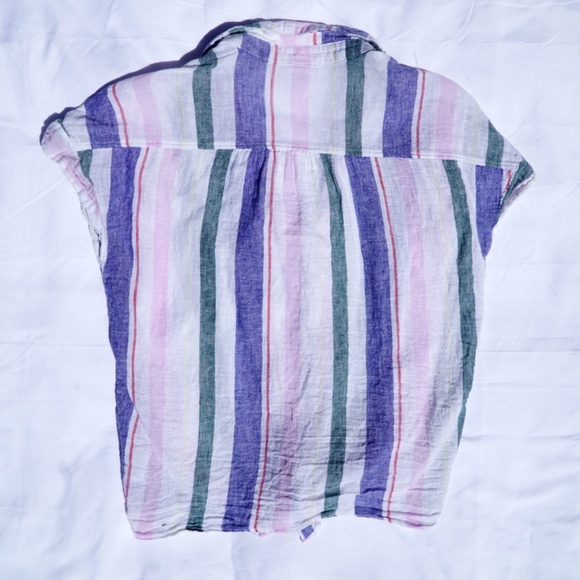 Multi Stripe Tie Hem Button Up Shirt - Picture 4 of 5